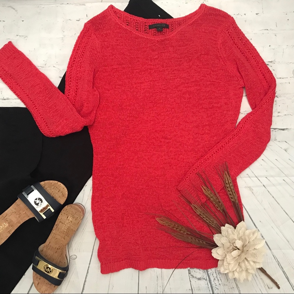 Rachel Zoe Coral Pink Knit Open Sweater Top Size M